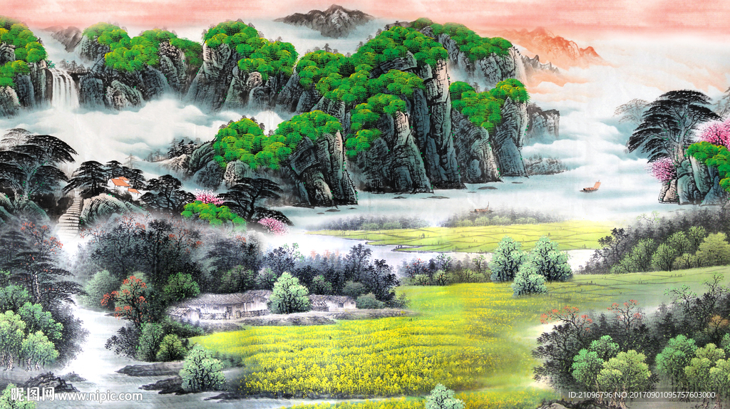 国画山水电视背景墙