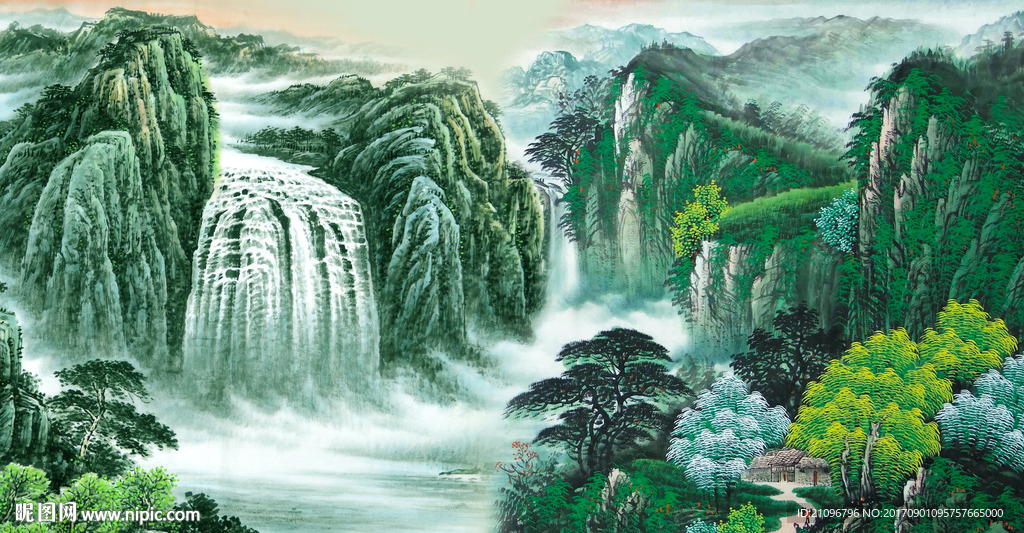 山水国画电视背景墙