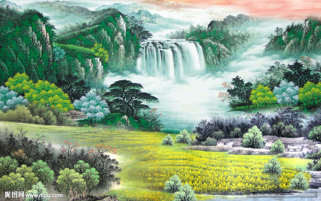 山水国画电视背景墙