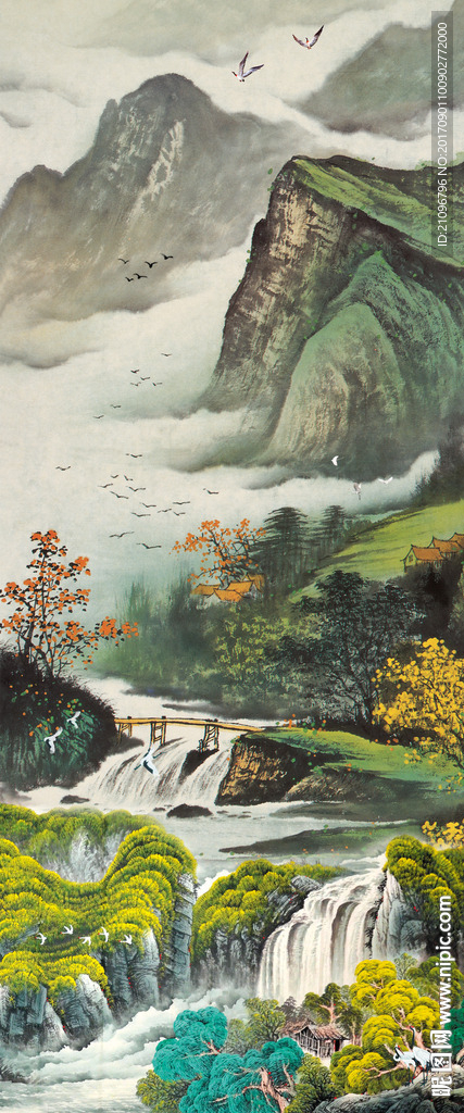 国画山水玄关背景墙