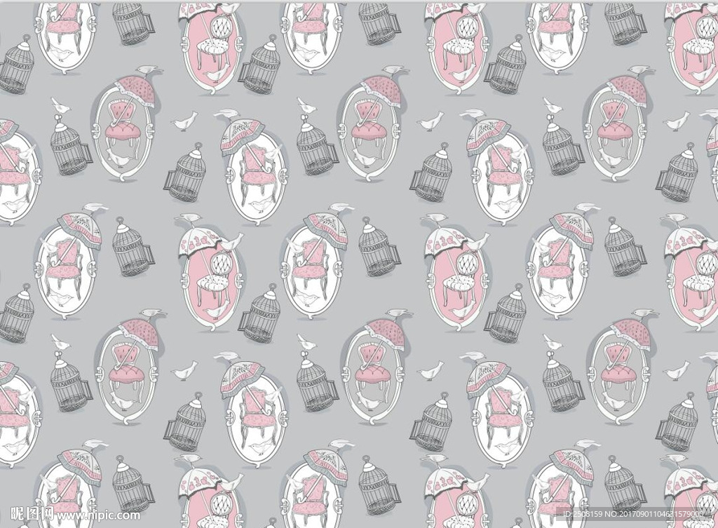 无缝壁画鸟笼凳子