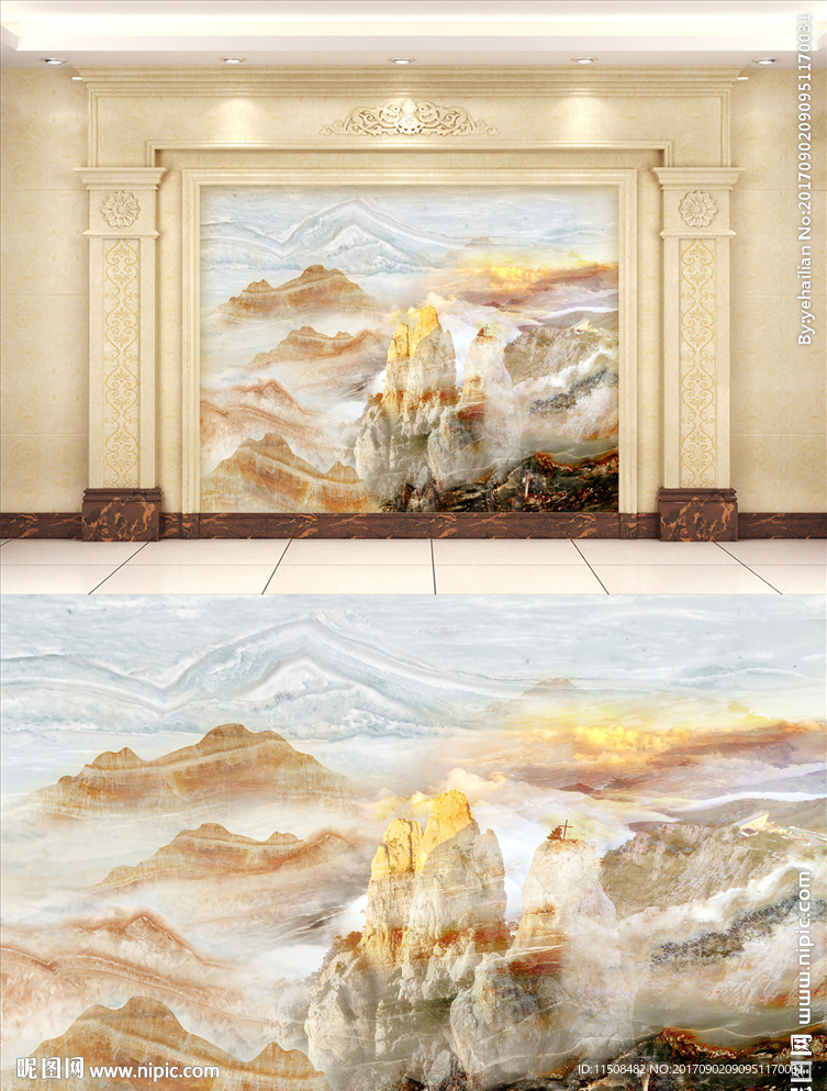 江山美景石纹背景墙