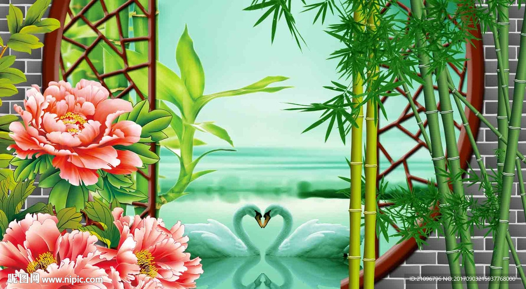 中式背景墙竹子