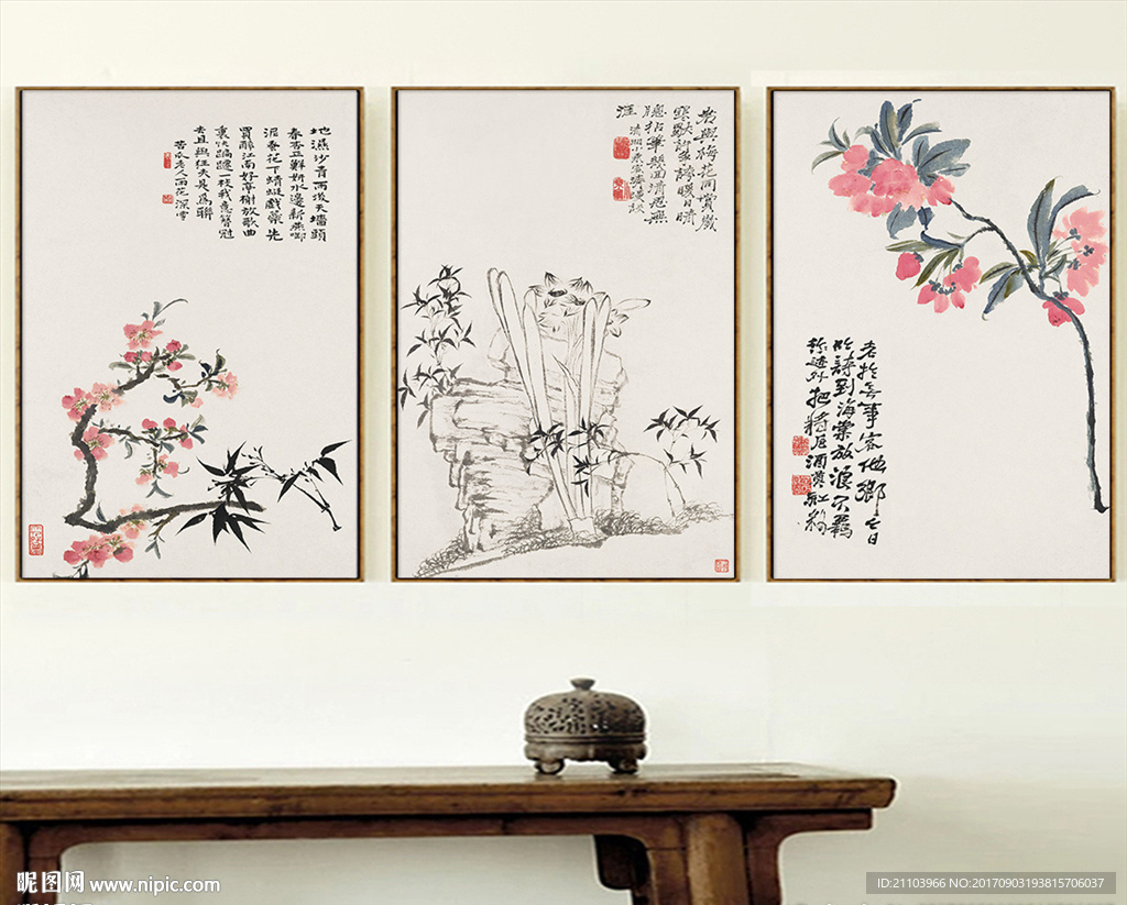 中国风古典水墨花鸟装饰画