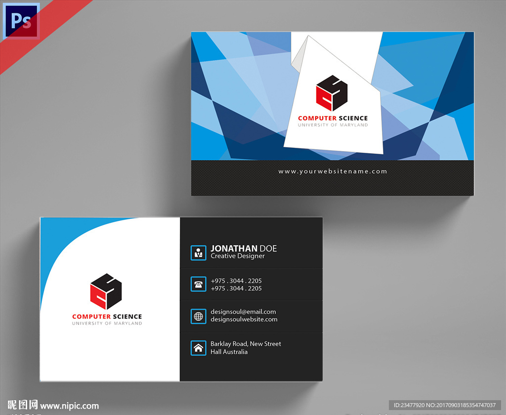 蓝色唯美立体名片设计