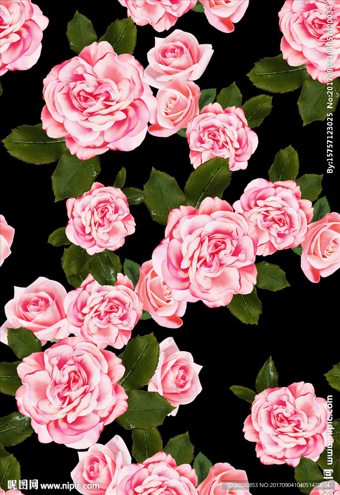 四方连续数码印花牡丹花图案