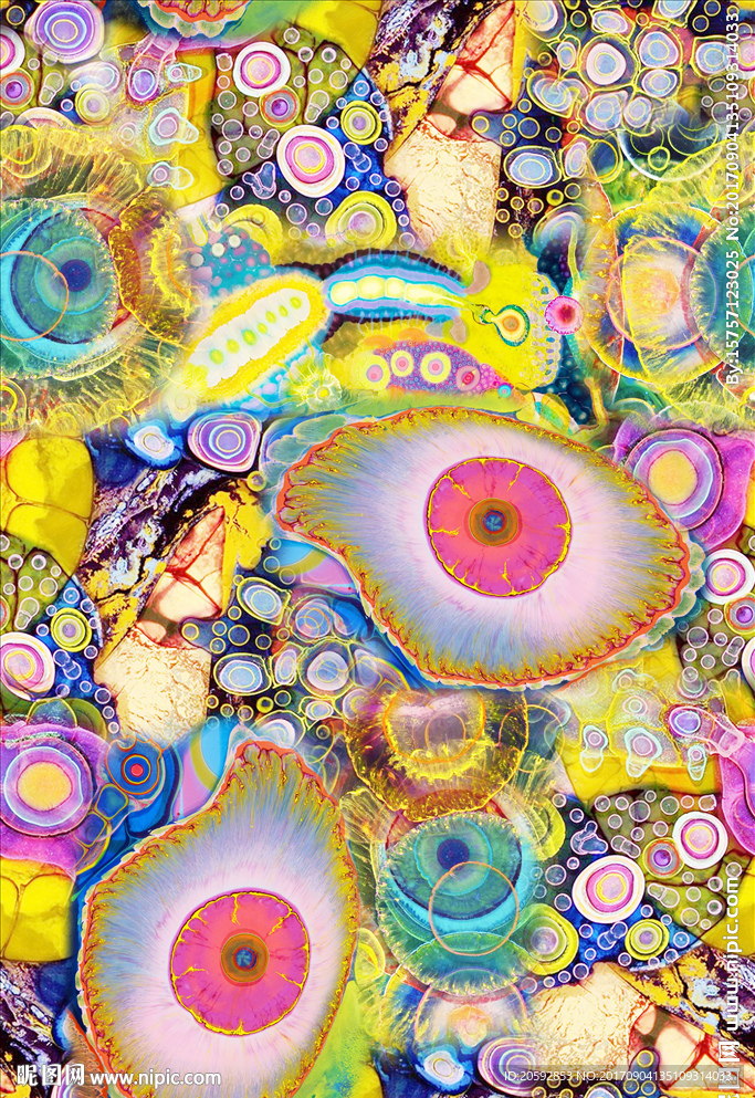 抽象肌理细胞四方连续印花图案