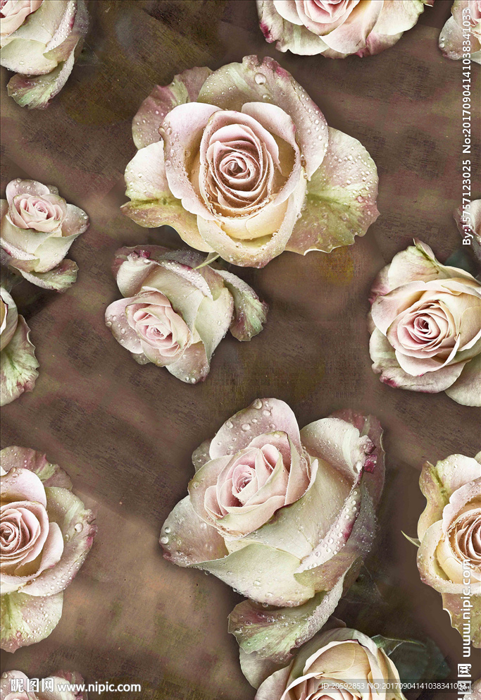 复古月季玫瑰立体效果印花图案