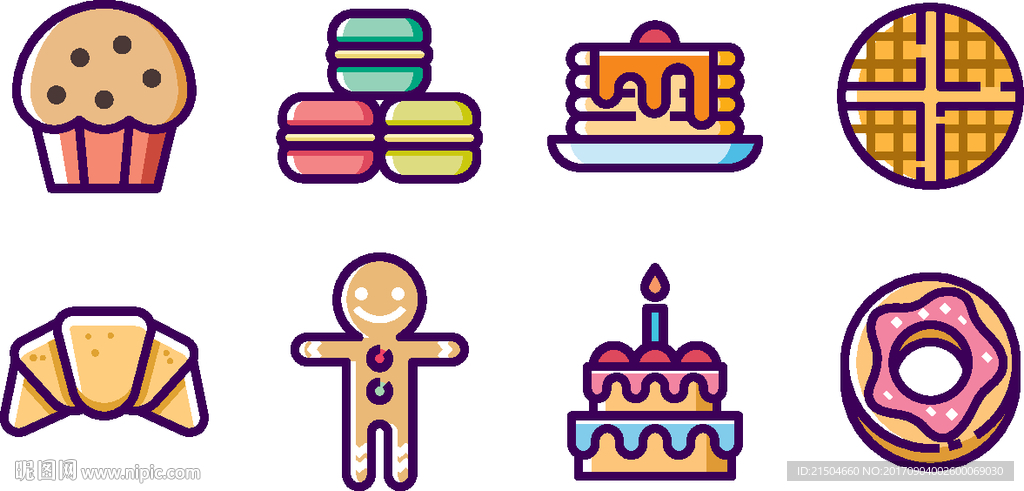精致矢量甜点饼干图标