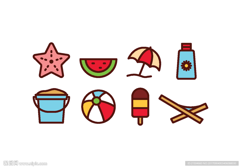 精致矢量海边沙滩图标