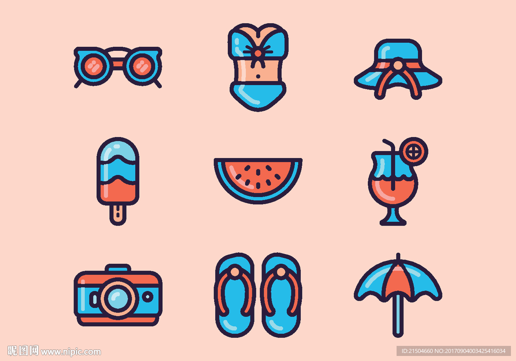 精致矢量海边度假图标