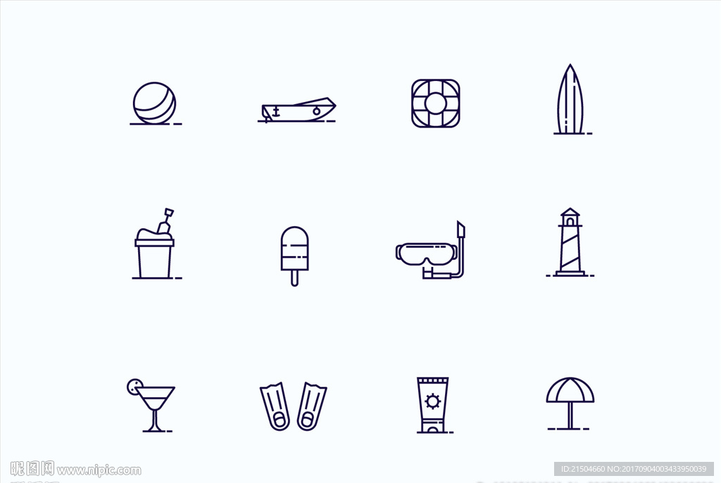 精致矢量海边度假冲浪图标