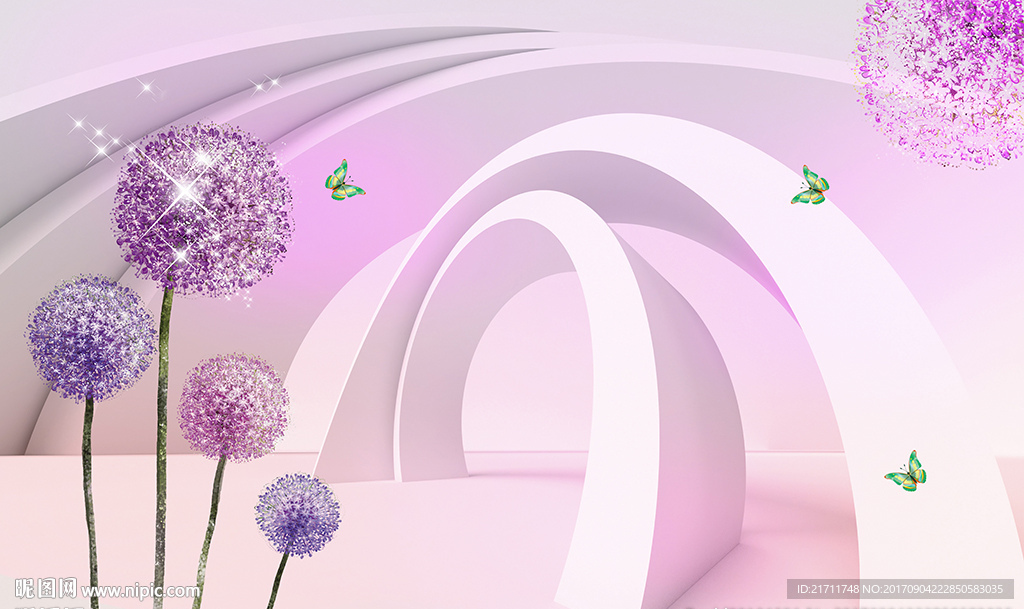 梦幻蒲公英3D空间电视背景墙