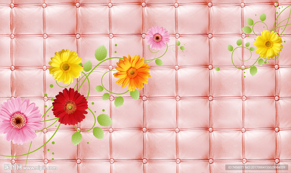 唯美菊花时尚软包立体背景墙