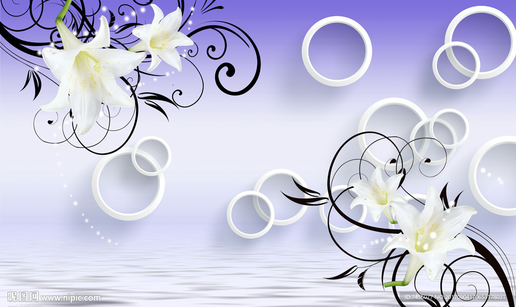 水中兰花紫色立体圈圈背景墙