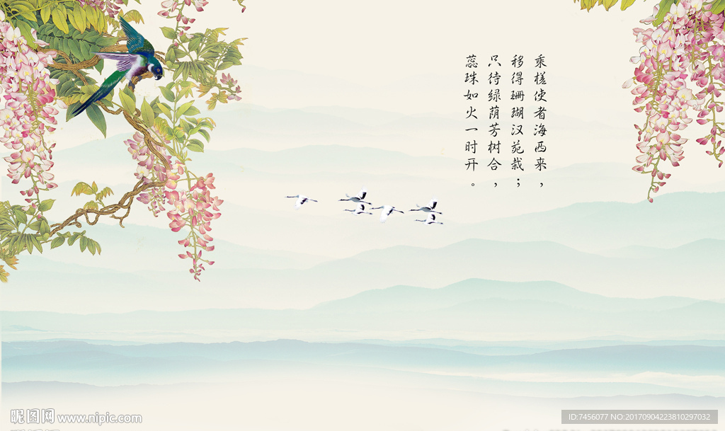 国画花鸟水墨背景墙