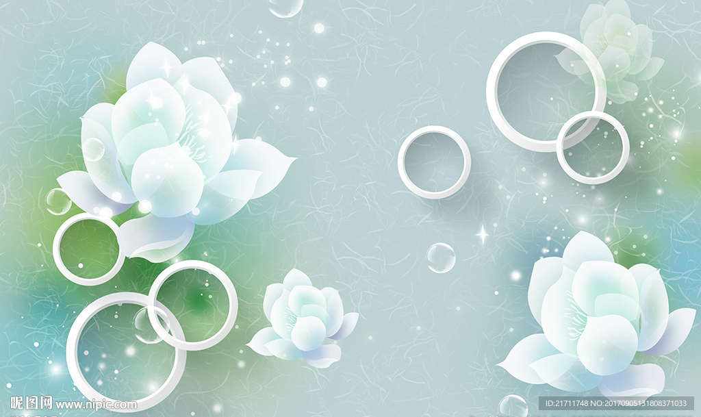 梦幻白莲简约圈圈蝴蝶电视背景墙