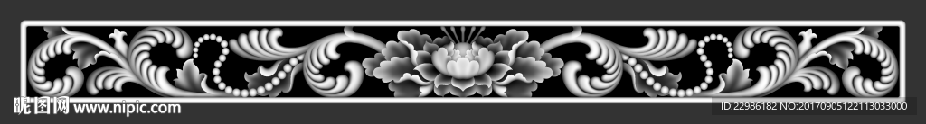 牡丹花洋花围板精雕浮雕灰度