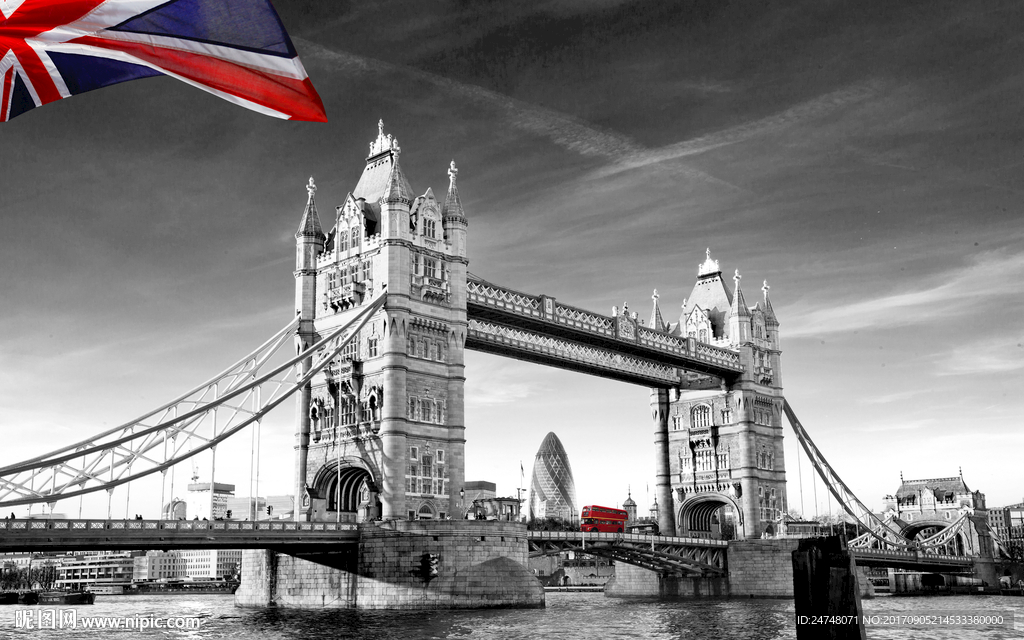 黑白城市建筑英国伦敦桥风光