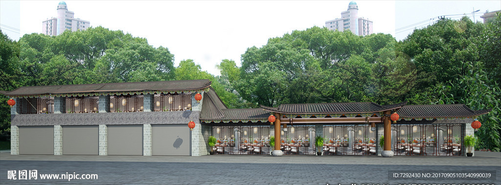 餐厅古建门头装修效果图3D模型