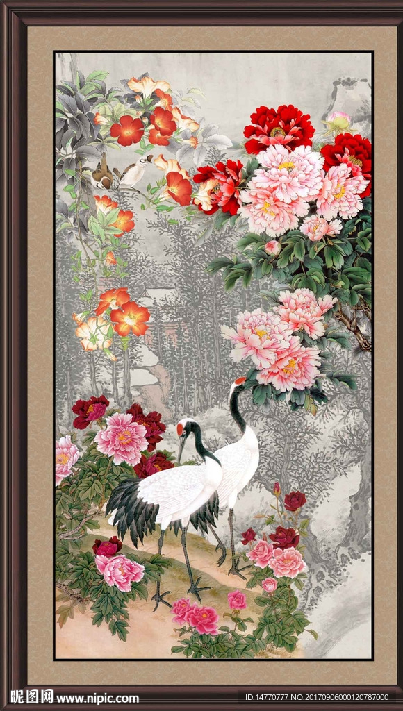 花开富贵仙鹤图