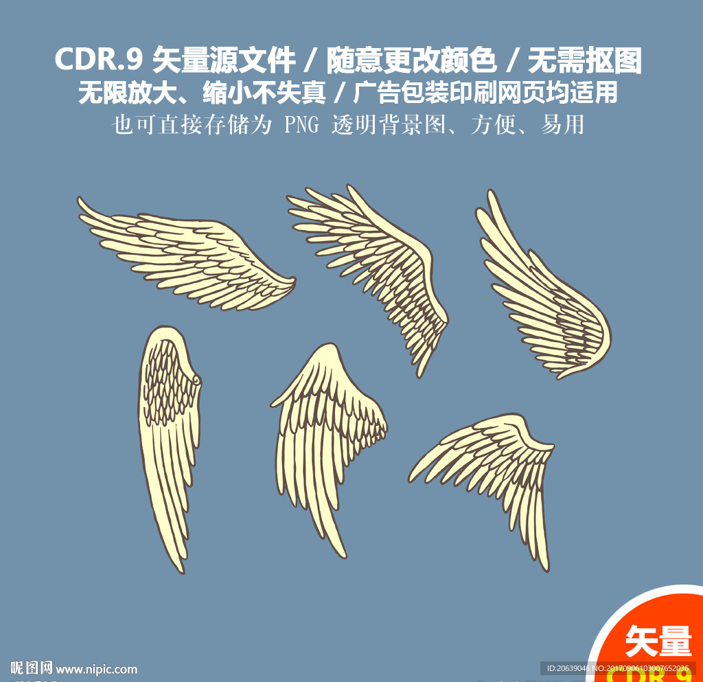 手绘翅膀羽翼飞翔矢量素材