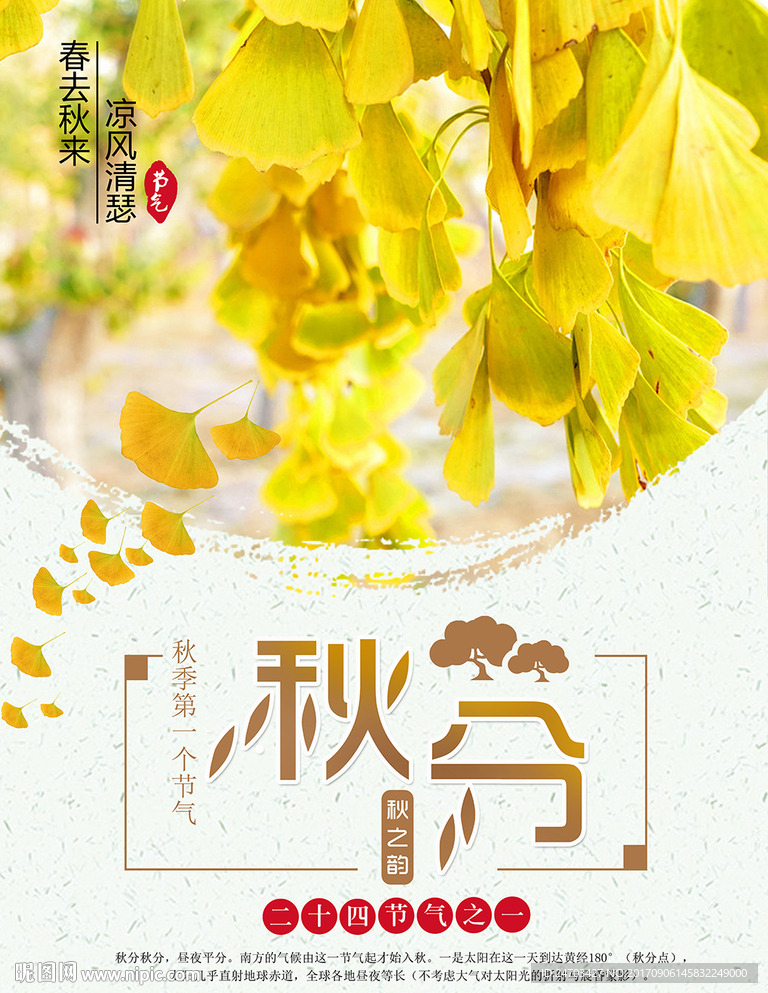 黄色水墨风二十四节气之秋分创意