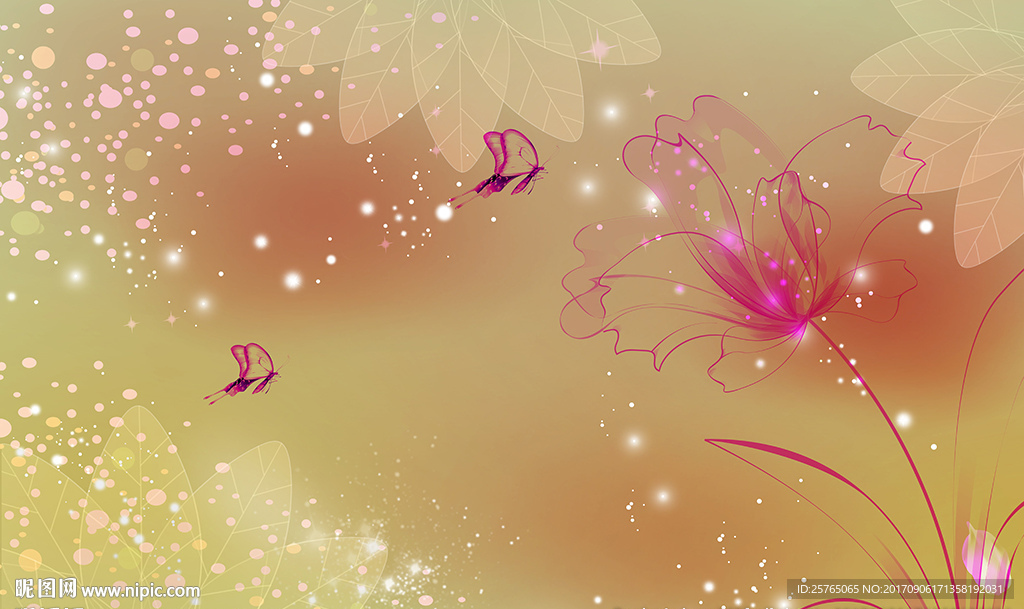 梦幻花卉蝴蝶简约石子电视背景墙