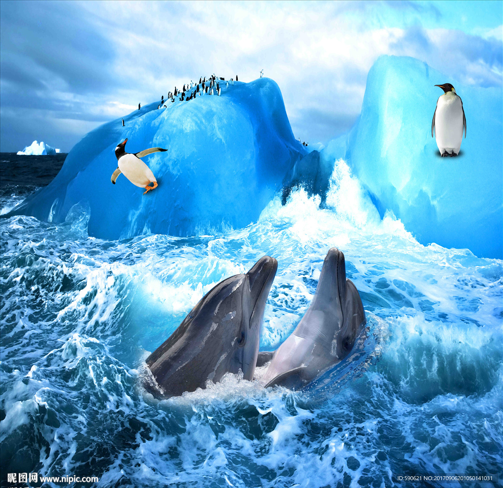 3D企鹅海豚地板画