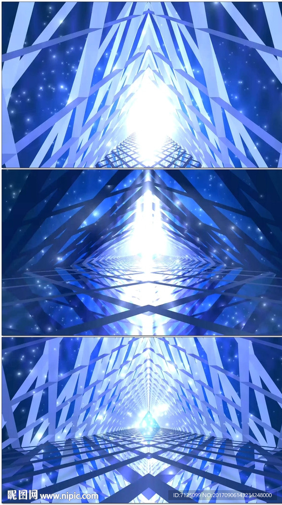 快速穿梭闪耀蓝色三角隧道
