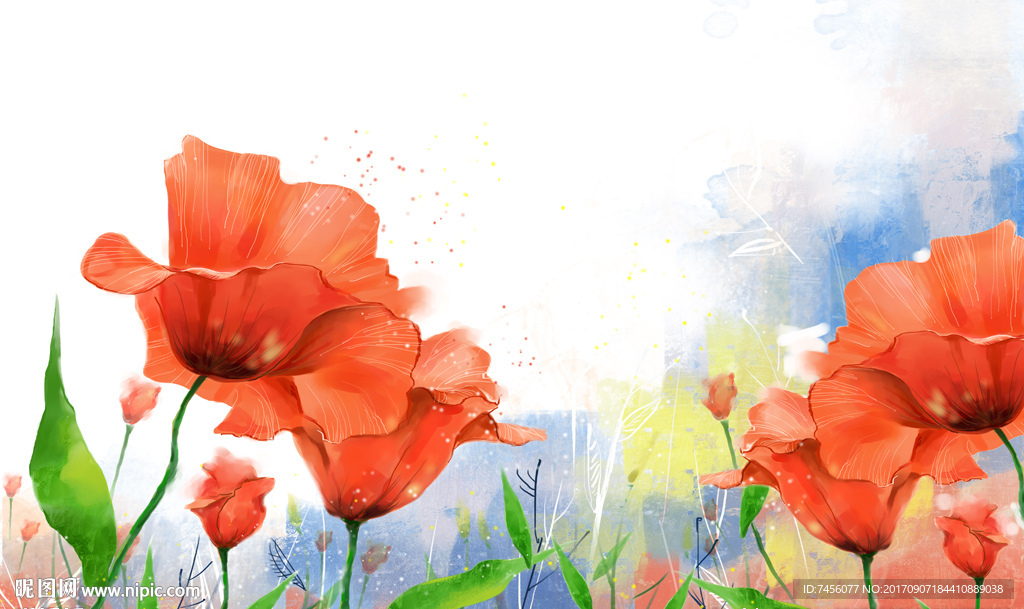 水彩浪漫花卉背景墙