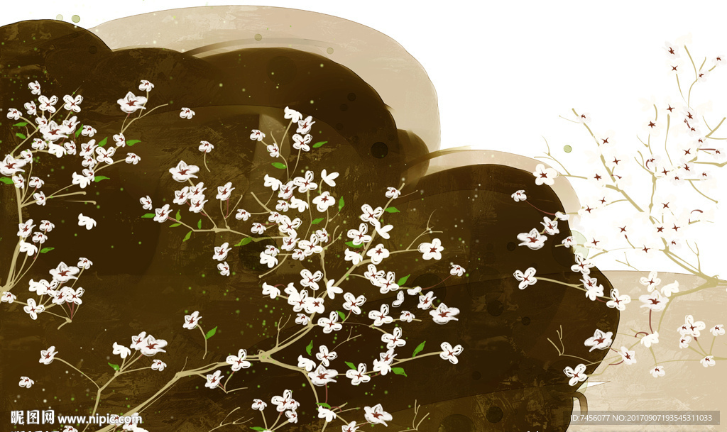水墨小白花浪漫背景墙
