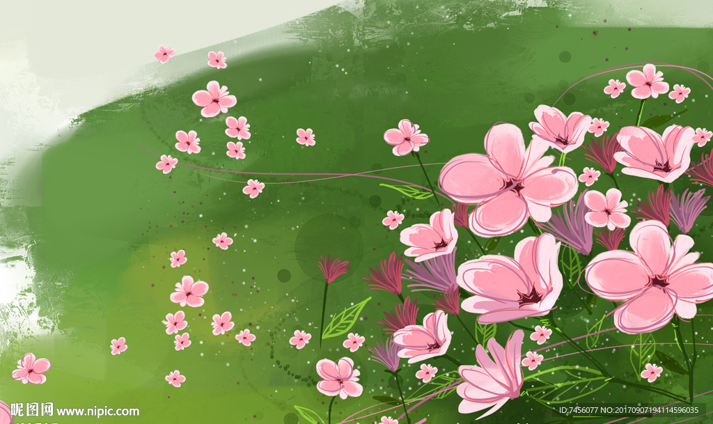 水墨水彩花卉时尚背景墙