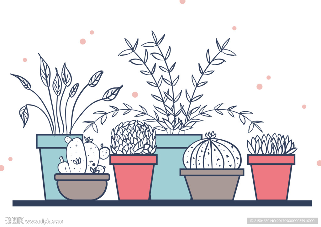 精致矢量盆栽绿植插画图片
