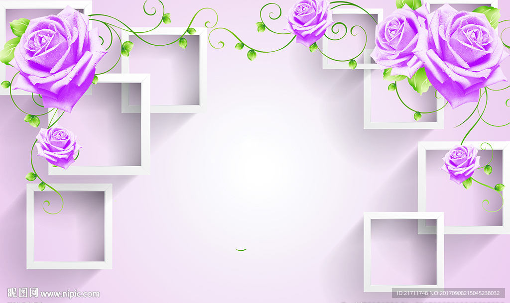现代紫色玫瑰简约框框电视背景墙