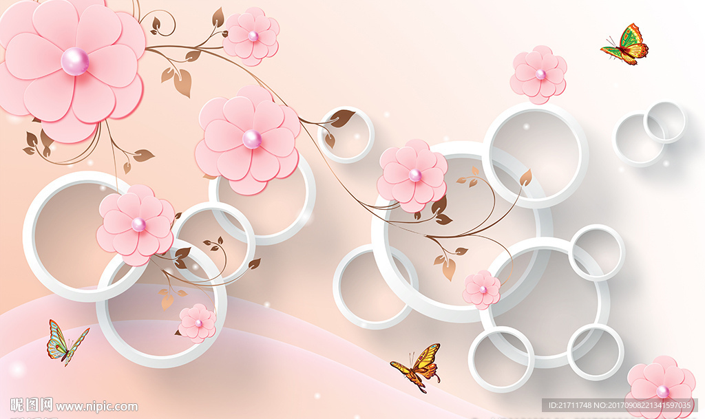 梦幻花卉蝴蝶简约圈圈电视背景墙