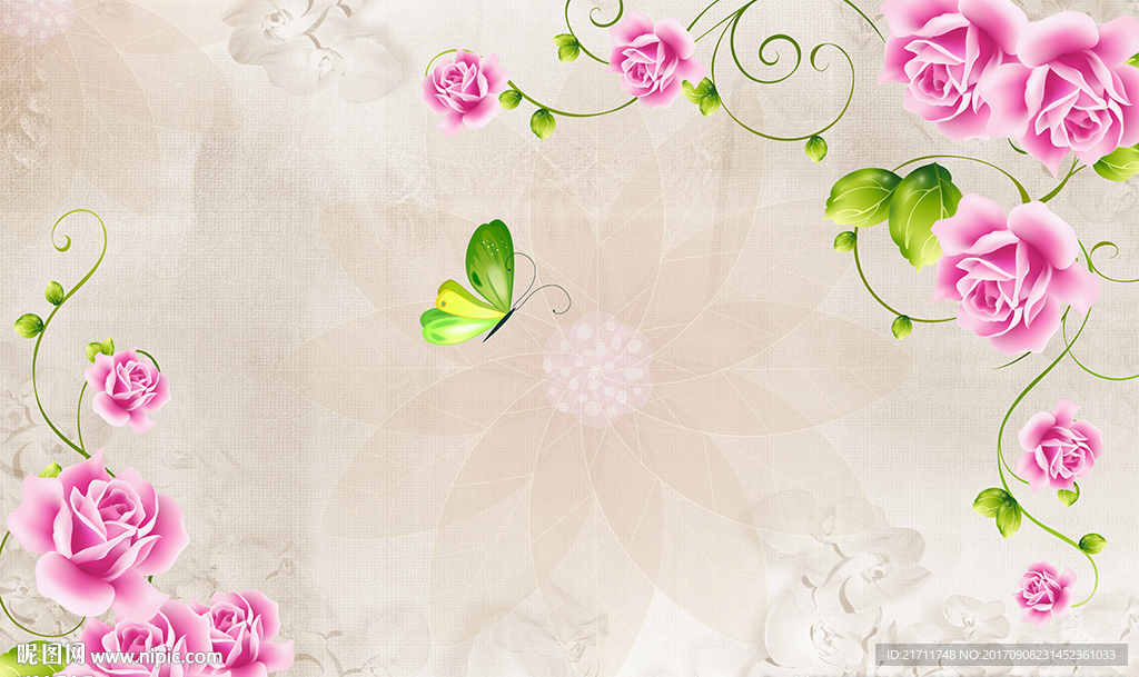 梦幻花卉清新花藤蝴蝶电视背景墙