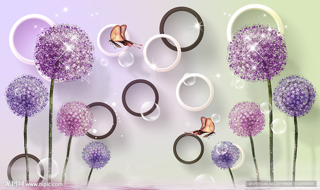 梦幻蒲公英简约圈圈电视背景墙