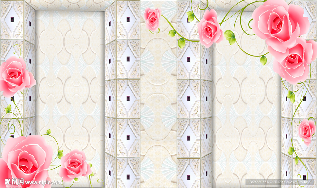 唯美玫瑰花立体背景墙