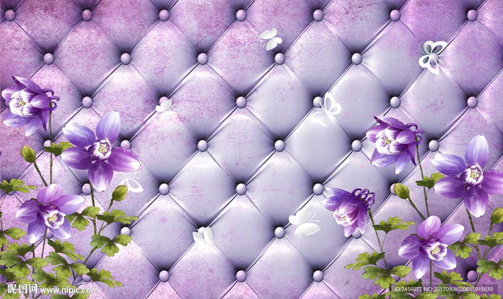 紫色花卉软包壁画
