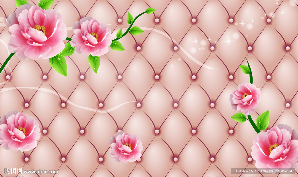 唯美软包粉色花卉立体背景墙