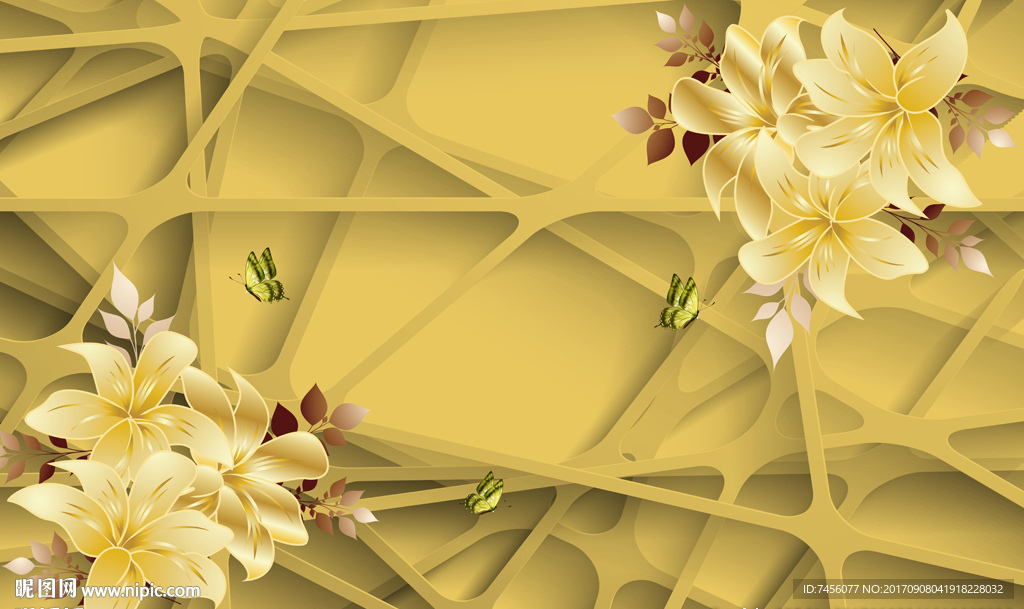 金色花卉立体背景墙