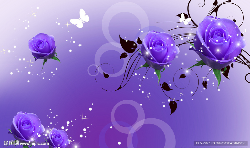 紫色唯美玫瑰花浪漫背景墙