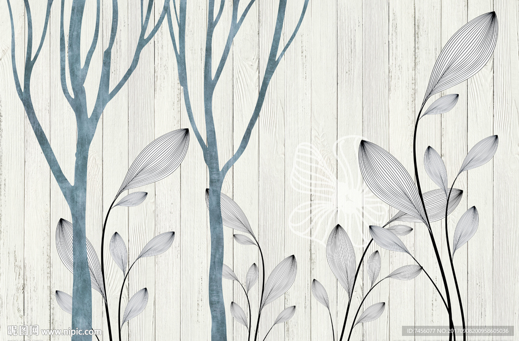 简约树林花藤时尚背景墙