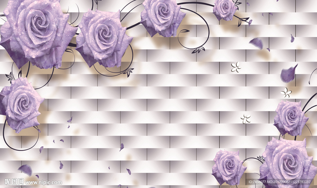 紫色玫瑰花立体背景墙
