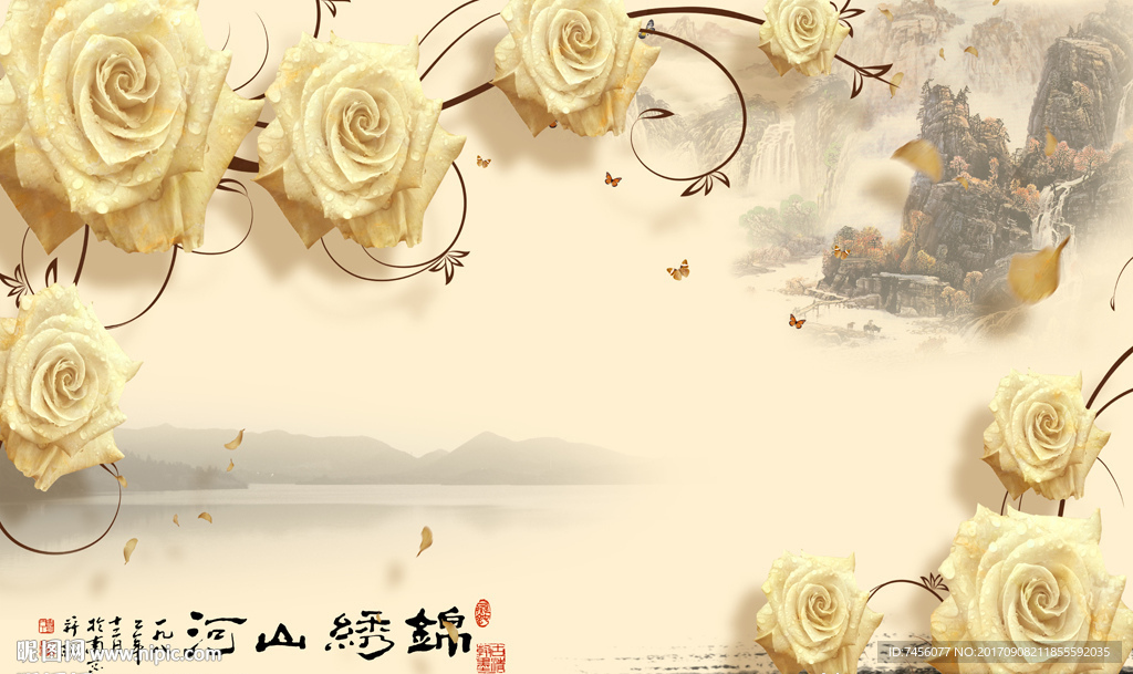 锦绣山河复古水墨中式背景墙