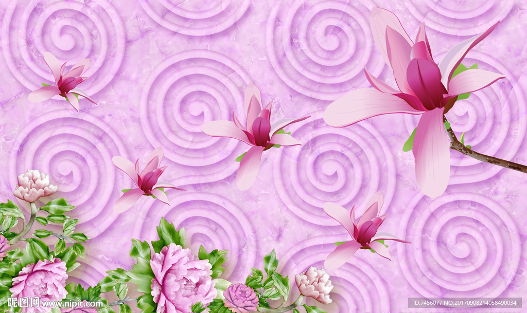 紫色花卉立体背景墙