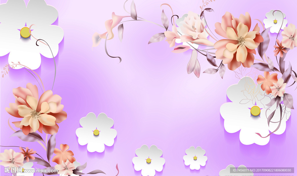 花瓣花藤淡雅立体背景墙