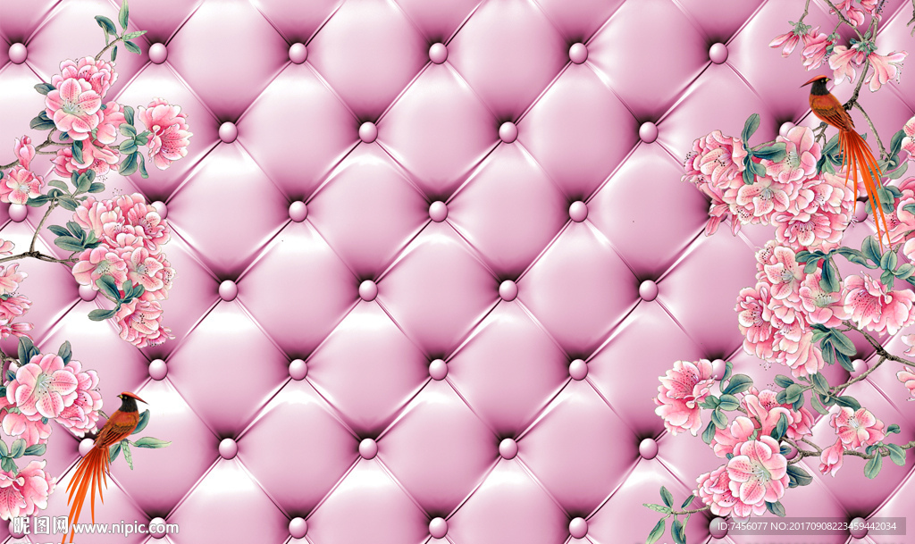 花鸟唯美花卉软包背景墙