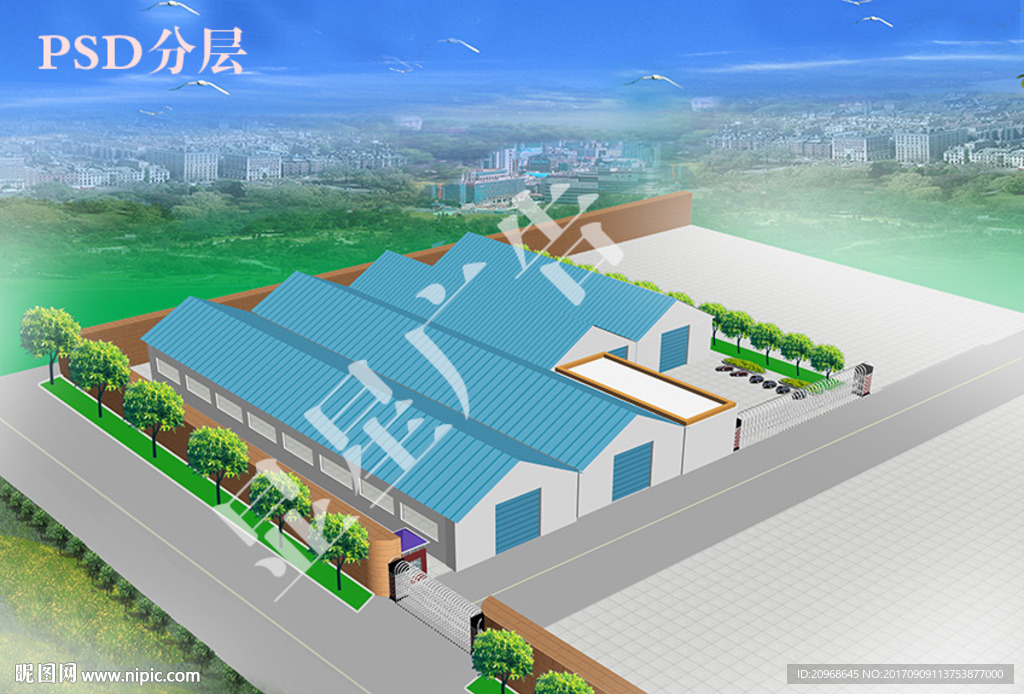 厂房加工业基地鸟瞰效果图